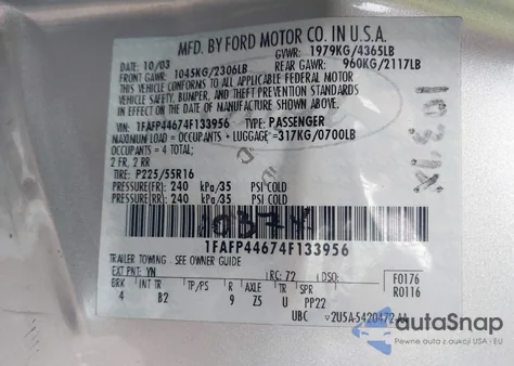 2004 Ford Mustang from USA, damaged, VIN 1FAFP44674F133956